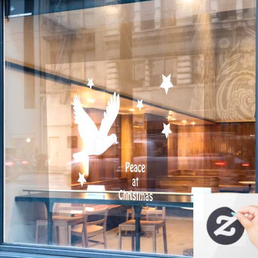 Peace At Christmas With Dove In Flight White Logo Raamsticker (Cafe Raam)