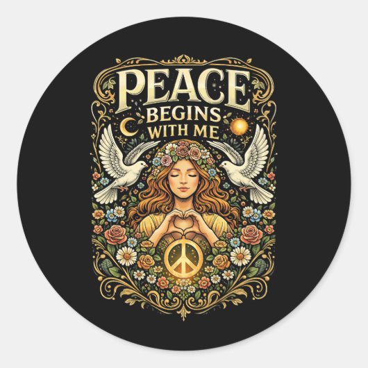 Peace Begins Within Ronde Sticker (Voorkant)