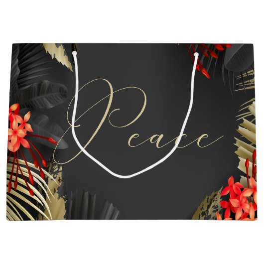 Peace Black Gold Crimson Tropisch gebladerte Groot Cadeauzakje (Voorkant)
