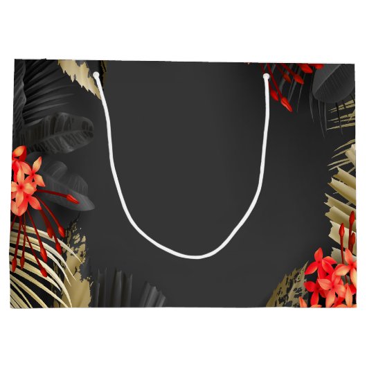 Peace Black Gold Crimson Tropisch gebladerte Groot Cadeauzakje (Achterkant)