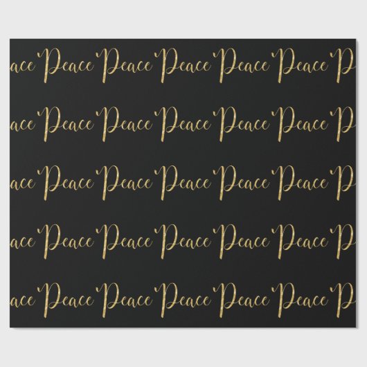 'Peace' Black Gold Script Elegant Holiday Cadeaupapier (Vlak)