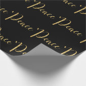 'Peace' Black Gold Script Elegant Holiday Cadeaupapier (Hoek)