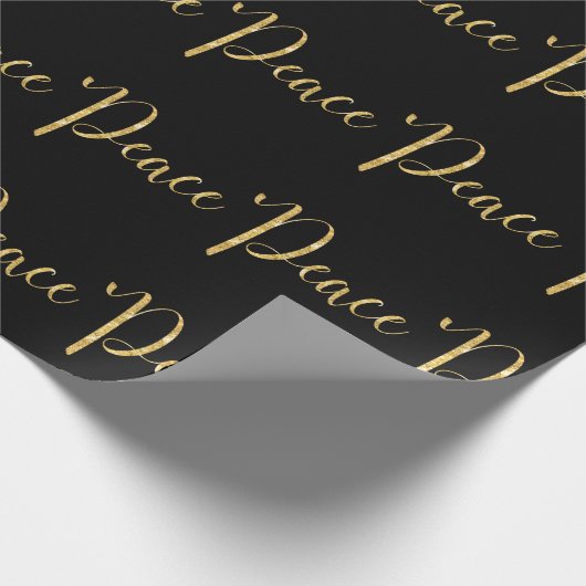'Peace' Black Gold Script Elegant Holiday Cadeaupapier (Hoek)