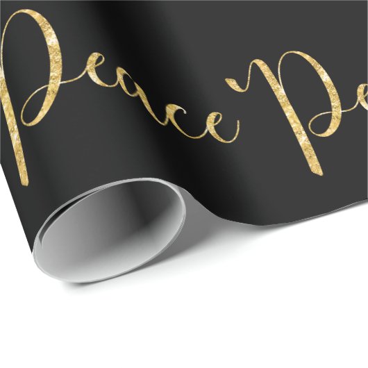 'Peace' Black Gold Script Elegant Holiday Cadeaupapier (Rol Hoek)