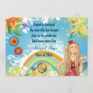 Peace Blond Hippie Girl Afstuderen Uitnodiging