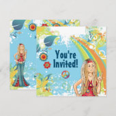 Peace Blond Hippie Girl Verjaardagsfeestje Uitnodi Kaart (Voorkant / Achterkant)