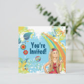 Peace Blond Hippie Girl Verjaardagsfeestje Uitnodi Kaart (Staand voorkant)