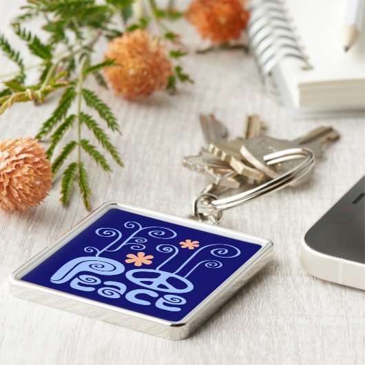 Peace Blue en Oranje Sleutelhanger (Zijkant)