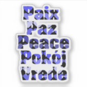 Peace Blue Hearts Many Languages Sticker (Voorkant)