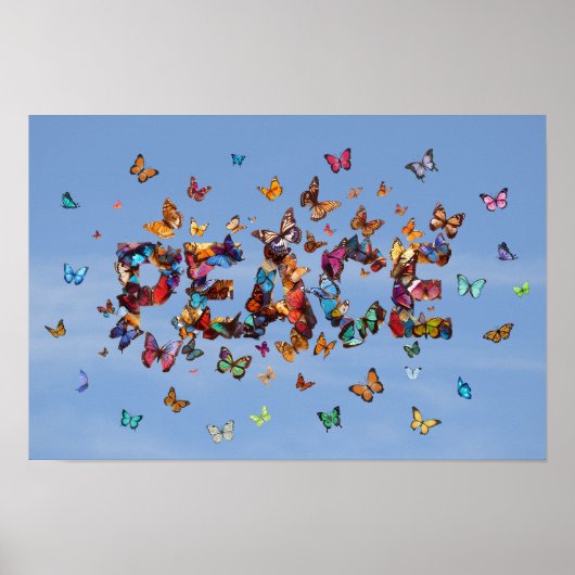 PEACE Blue Sky Butterflies | Motivational Hope Art Poster (Voorkant)