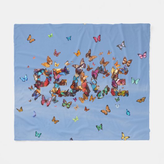 PEACE Blue Sky Butterflies | Motivational Hope Joy Fleece Deken (Voorkant (Horizontaal))