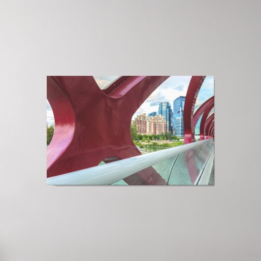 Peace Bridge uitzicht van de skyline van Calgary Canvas Afdruk (Voorkant)