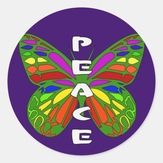 Peace Butterfly Ronde Sticker (Voorkant)