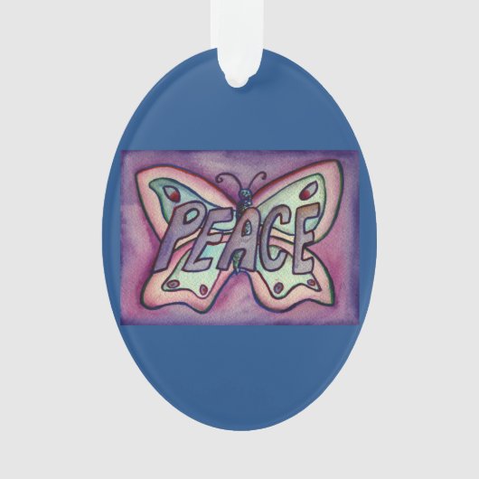 Peace Butterfly Word Art Gift Holiday Ornament (voorkant)