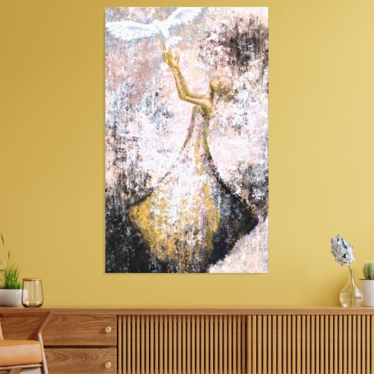 Peace Canvas Witte duif - Abstract schilderij (Insitu (Woonkamer))