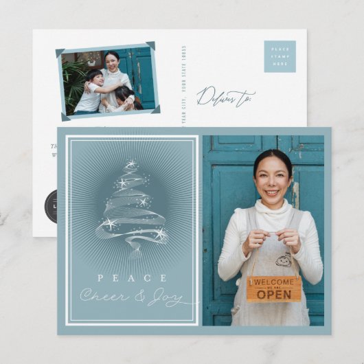 Peace Cheer Joy Sparkling Christmas Tree Business Feestdagenkaart (Voorkant / Achterkant)