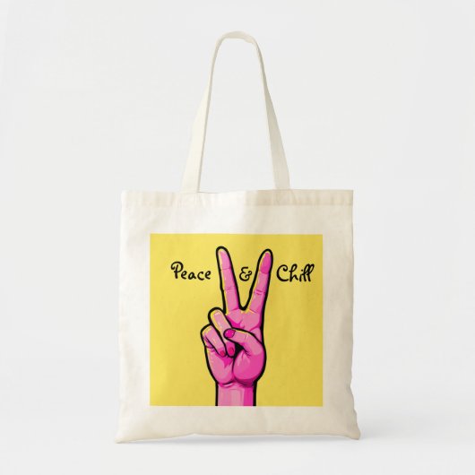 Peace & Chill ✌️ Minimale Cartoon Canvas tas (Voorkant)