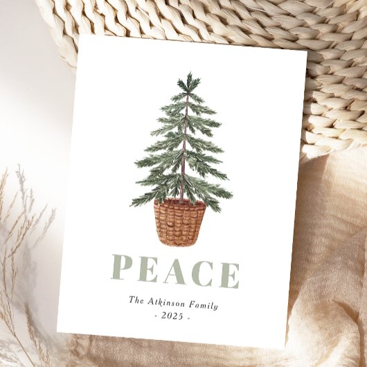 Peace Christmas Evergreen Tree Simple Feestdagenkaart