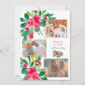 Peace Christmas floral waterverf 3 foto's sneeuw Kaart (Voorkant)