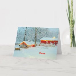 Peace Christmas Kaart met een besneeuwd Boerderij