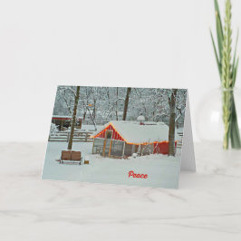 Peace Christmas Kaart met een besneeuwd Boerderij