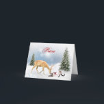 Peace Christmas Kaart met herten en Siamese kat<br><div class="desc">Peace Christmas Kaart met herten en Siamese kat in de besneeuwde bossen. Personaliseer met uw eigen naam en boodschap.</div>