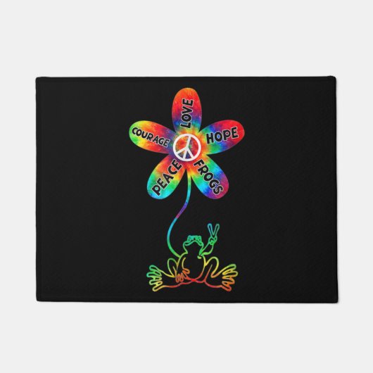 Peace Courage Love Hope Frogs Hippie Deurmat (Voorkant)