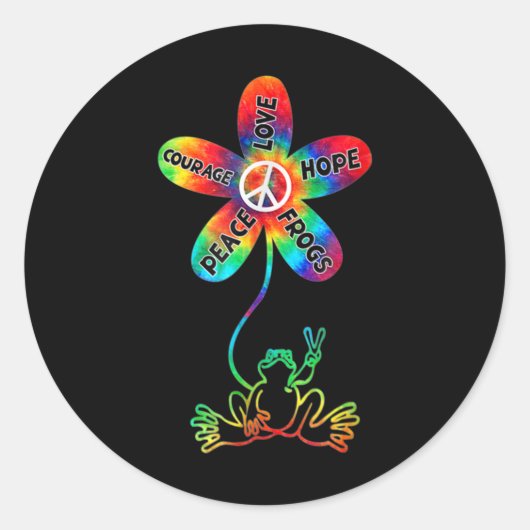 Peace Courage Love Hope Frogs Hippie Ronde Sticker (Voorkant)