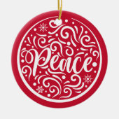 Peace Custom Family-fotokerstfeestdag rood Keramisch Ornament (Voorkant)