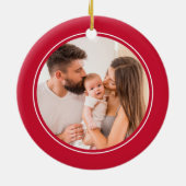Peace Custom Family-fotokerstfeestdag rood Keramisch Ornament (Achterkant)
