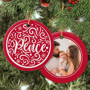 Peace Custom Family-fotokerstfeestdag rood Keramisch Ornament