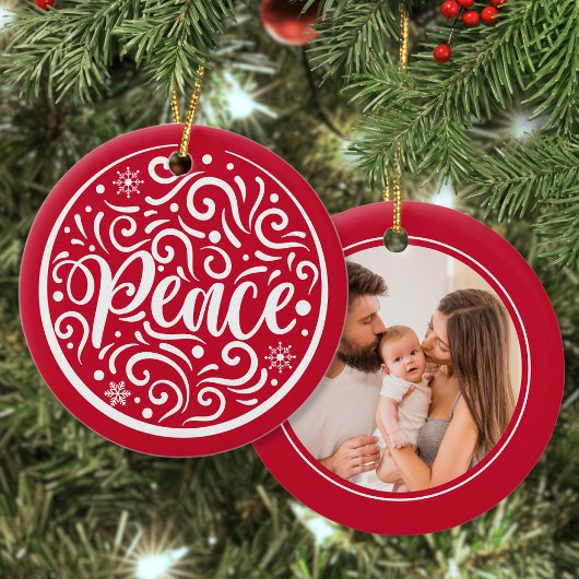 Peace Custom Family-fotokerstfeestdag rood Keramisch Ornament