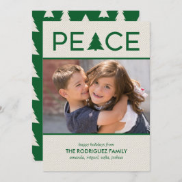 Peace Custom Photo Holiday Tree Green Beige Feestdagenkaart