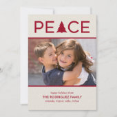 Peace Custom Photo Holiday Tree Maroon Beige Feestdagenkaart (Voorkant)