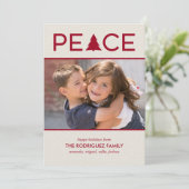 Peace Custom Photo Holiday Tree Maroon Beige Feestdagenkaart (Staand voorkant)