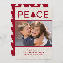 Peace Custom Photo Holiday Tree Maroon Beige Feestdagenkaart