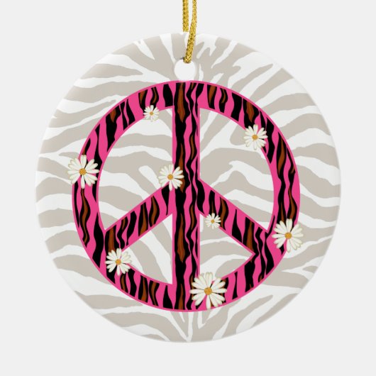 PEACE daisy flower zebra-vriendschap ornamit roze Keramisch Ornament (Voorkant)