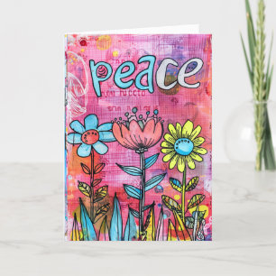 *~**~ PEACE Doodle Kleurrijke grillige bloem Bedankkaart