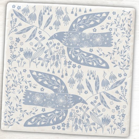 Peace Dove Birds and Wildflowers Blue Stenen Onderzetter