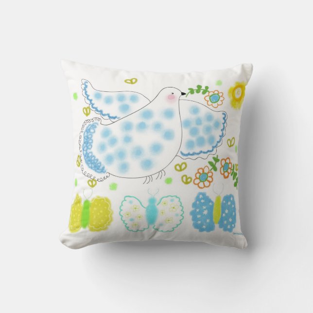 Peace Dove blue and yellow pillow Kussen (Voorkant)