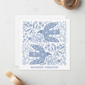 Peace Dove Blue Bird Personalized Name Notitiekaartje (Voorkant / Achterkant in situ)