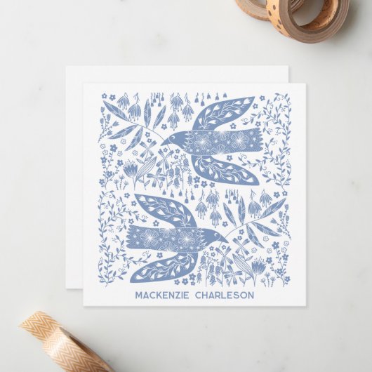 Peace Dove Blue Bird Personalized Name Notitiekaartje (Voorkant / Achterkant in situ)