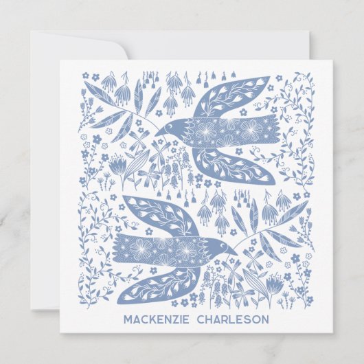 Peace Dove Blue Bird Personalized Name Notitiekaartje (Voorkant)