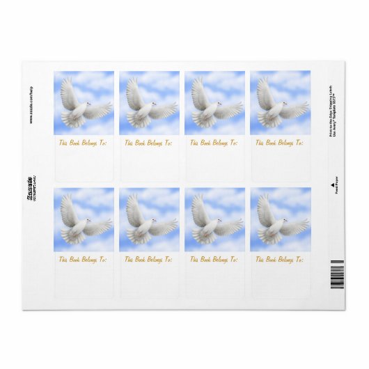 Peace Dove Bookplate Etiket (Full Sheet)