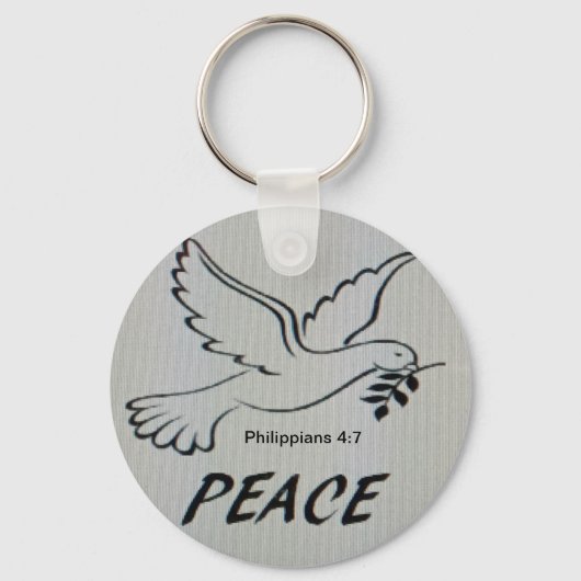 Peace Dove Button with scripture Sleutelhanger (Voorkant)