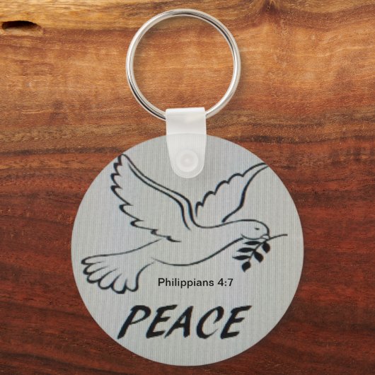 Peace Dove Button with scripture Sleutelhanger (Voorkant)