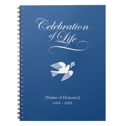 Peace Dove Celebration of Life Memorial Notitieboe Notitieboek (Voorkant)