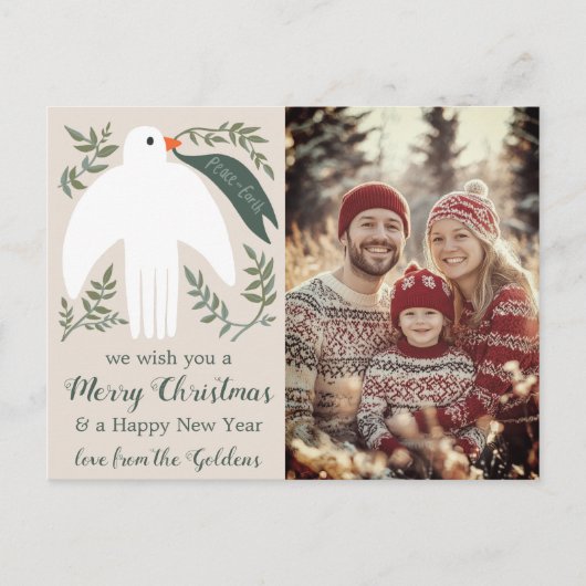 Peace Dove Christmas CUSTOM FOTO Feestdagenkaart (Voorkant)