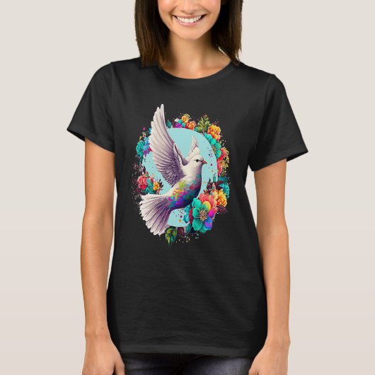Peace Dove Colourful Peace Dove Peace Flowers Worl T-shirt (Voorkant)