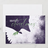 Peace Dove Deep Paarse Vrolijk Kerstfeest Feestdagenkaart (Voorkant / Achterkant)